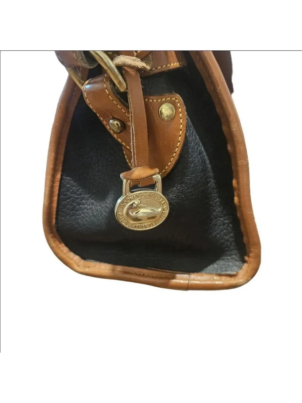 Women's Dooney & Bourke Vintage Pebbled Leather Buckle Satchel Black Brown